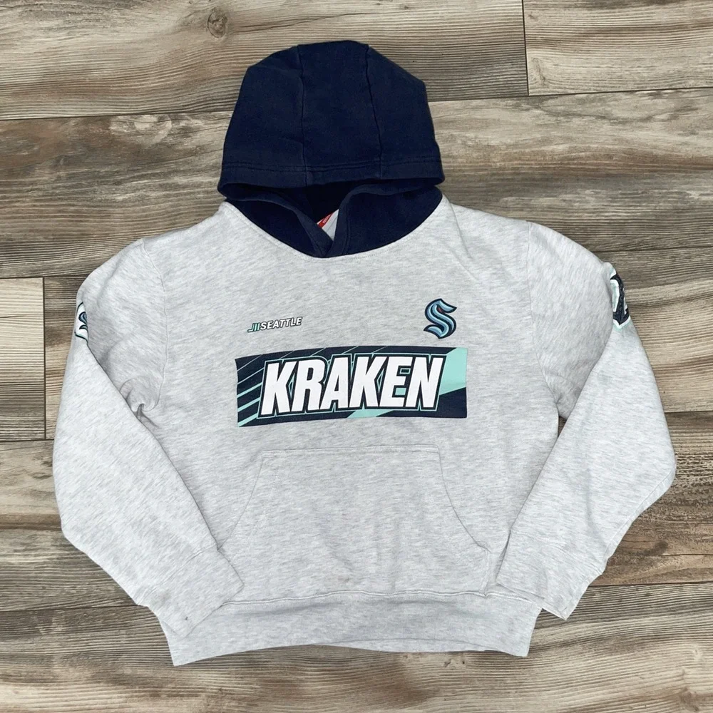 NHL Seattle Kraken Youth Sweatshirt Gray Hoodie Boys Large 14-16 Hockey